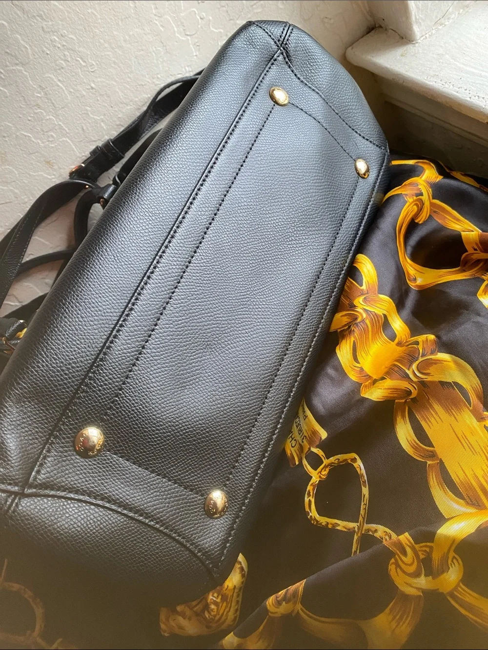 Coach Black Leather Satchel with Gold Accents
